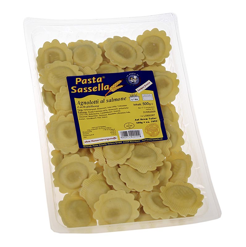 Agnolotti frais fourres au saumon, ronds et legers, pates sassella - 500g - Coque PE