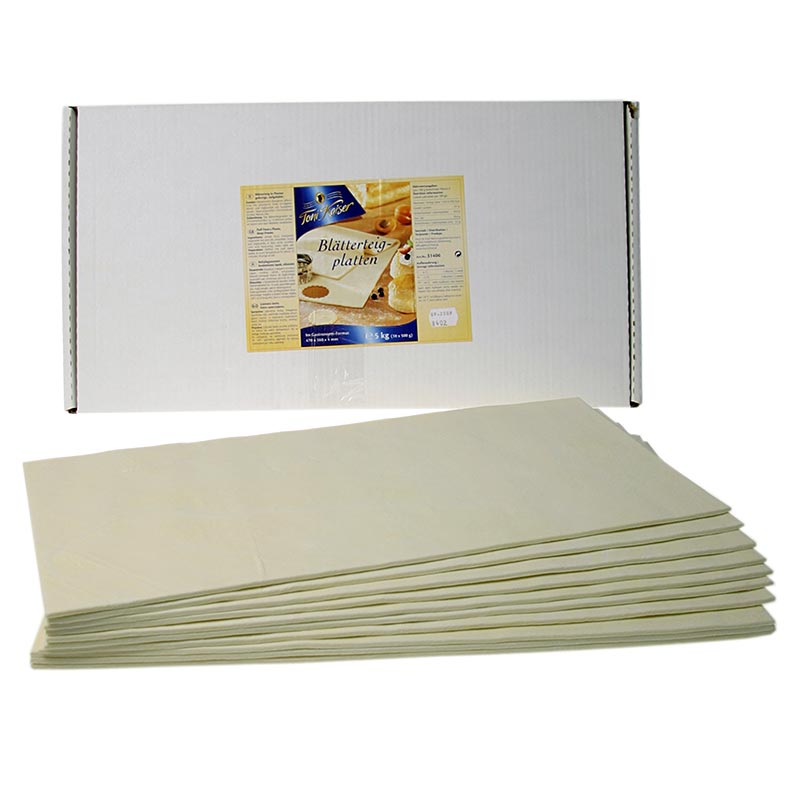 Pate feuilletee, feuilles de 47 x 26 x 0,4 cm, Toni Kaiser - 5kg, 10x500g - Papier carton