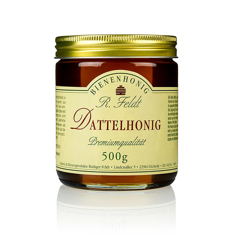 Miel de dattes, fonce, liquide, harmonieux de Feldt Beekeeping - 500g - Verre