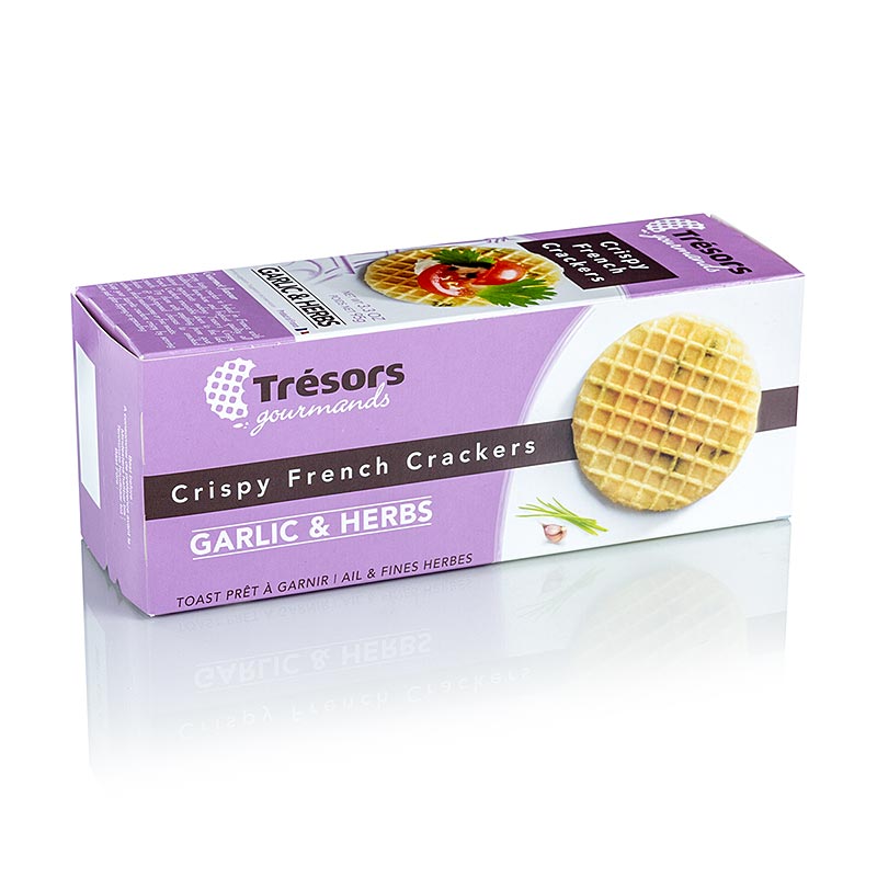 Barsnack Tresors - Crispy franz. Mini waffle crackers with garlic and herbs - 95 g - carton