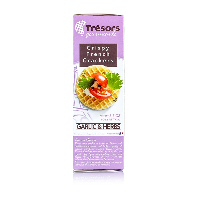 Barsnack Tresors - Crispy franz. Mini waffle crackers with garlic and herbs - 95 g - carton